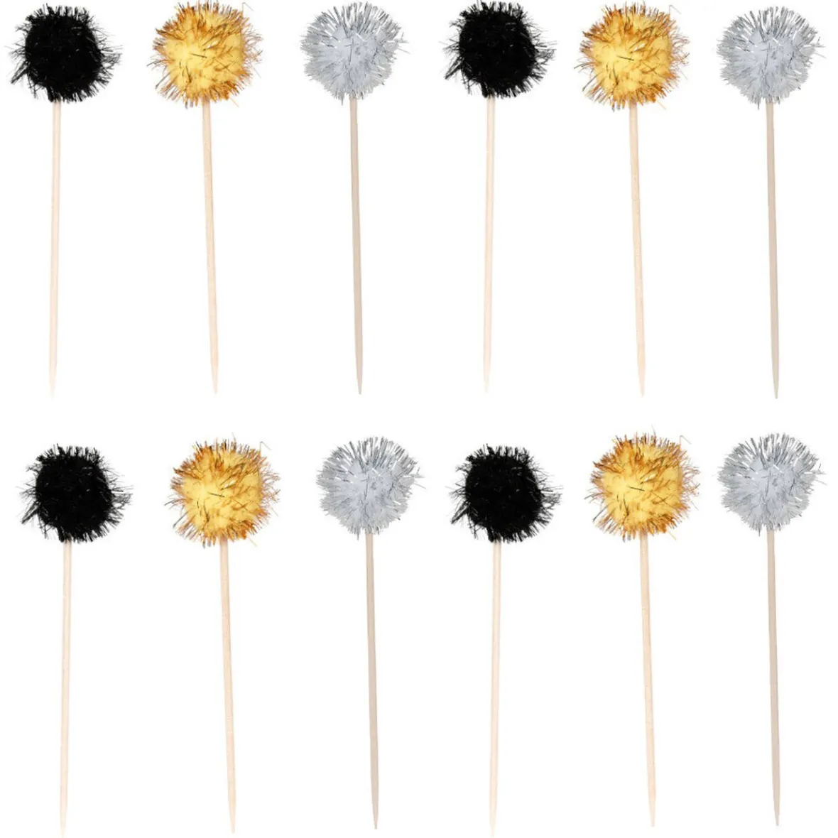 Pic à apéritif embout boule noir doré argenté x12-Gifi