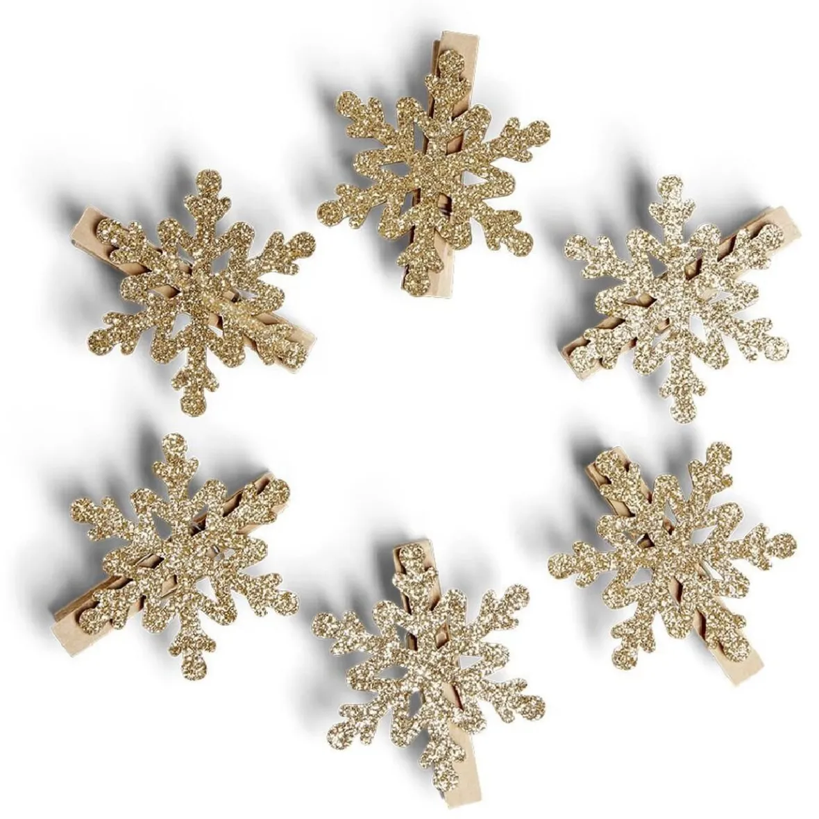 Pince de décoration flocon de neige doré x6-Gifi Discount