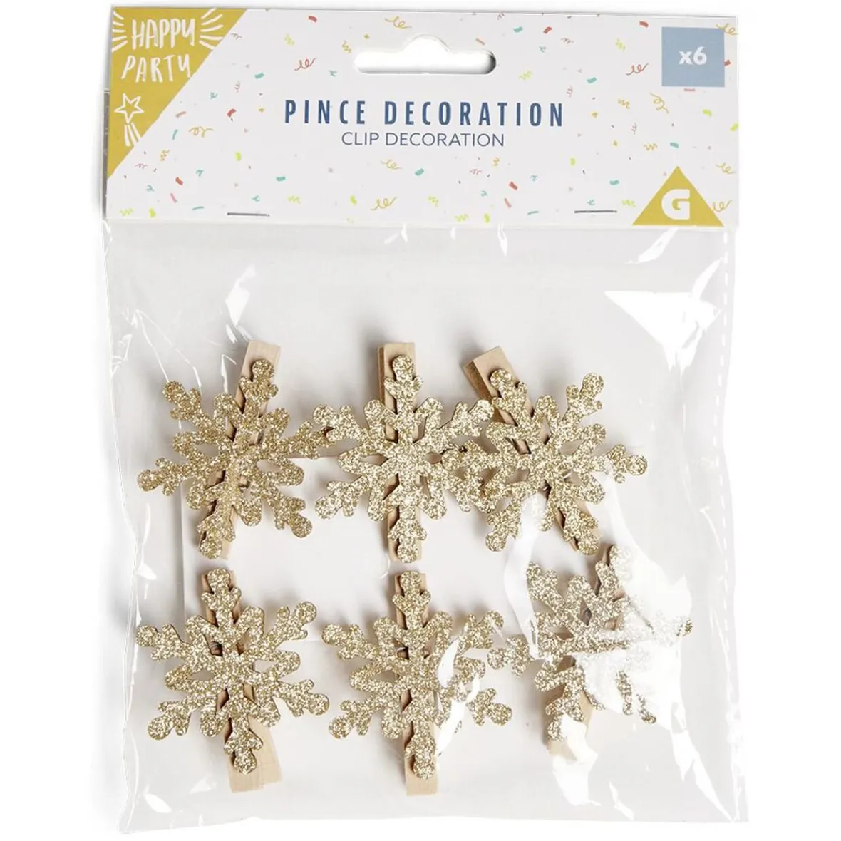 Pince de décoration flocon de neige doré x6-Gifi Discount
