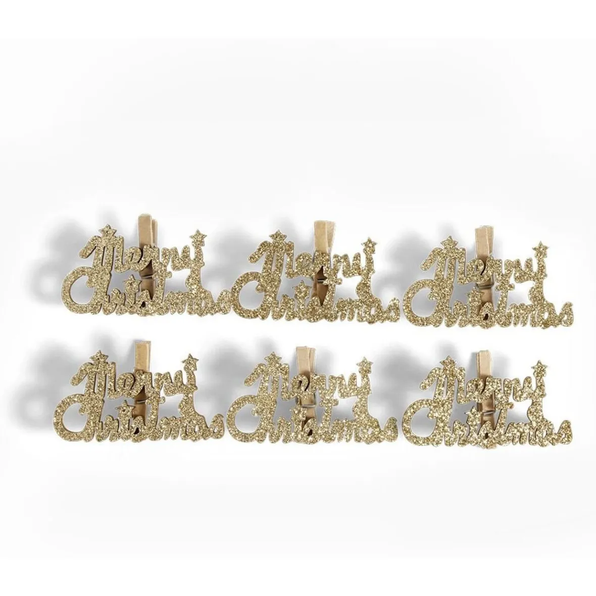 Pince de décoration flocon Merry Christmas doré x6-Gifi Best