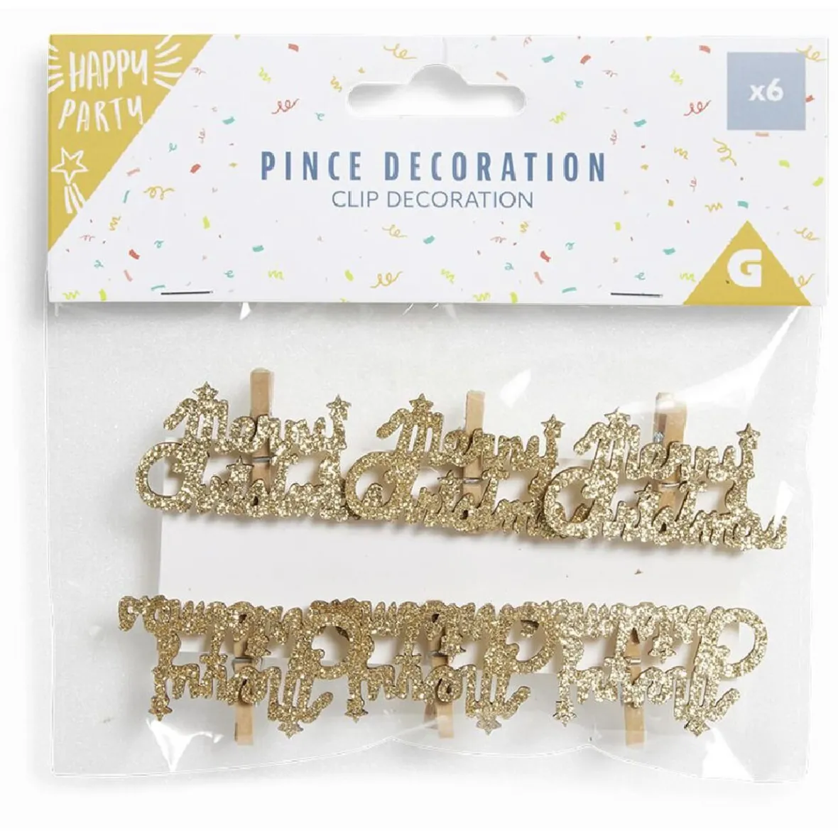 Pince de décoration flocon Merry Christmas doré x6-Gifi Best