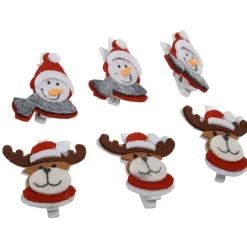 Pince de Noël motif renne et bonhomme de neige x6-Gifi Outlet