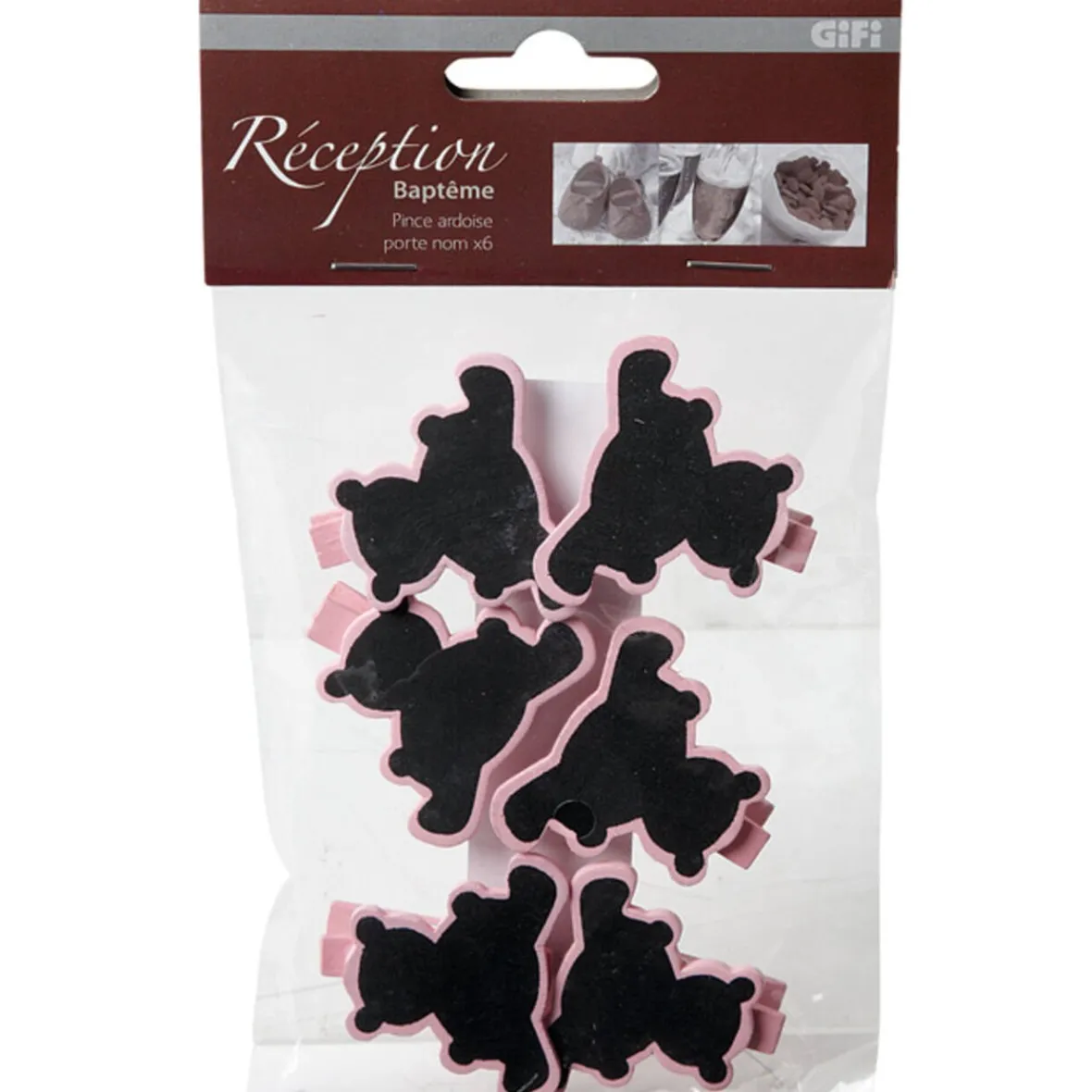 Pince porte nom rose x6-Gifi