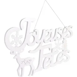 Plaque Joyeuses Fêtes à suspendre 59xH35cm blanc iridescent-Gifi New