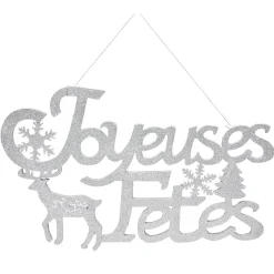 Plaque Joyeuses Fêtes Argentée L60 x H 28 cm-Gifi Best