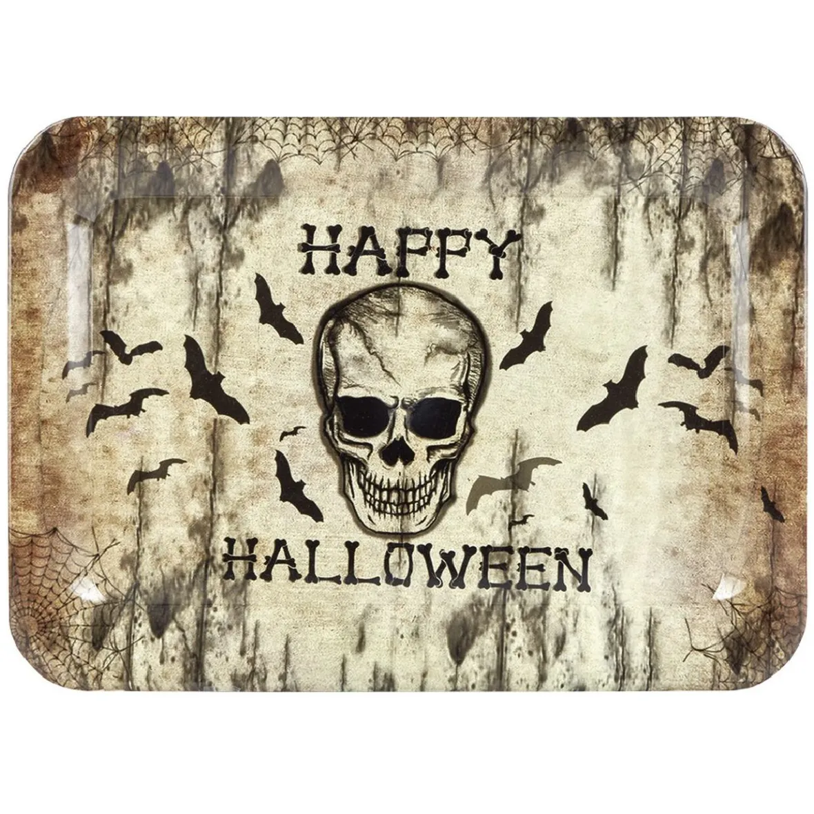 Plateau Happy Halloween tête de mort et toiles d'araignées-Gifi Discount