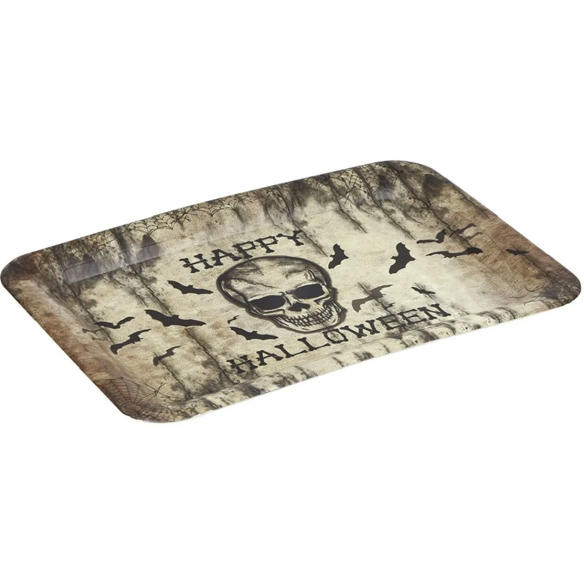 Plateau Happy Halloween tête de mort et toiles d'araignées-Gifi Discount