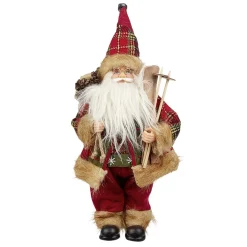 Père Noël à poser avec ski bâton et hotte rouge et blanc-Gifi Discount