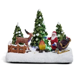 Père Noël et renne lumineux feu de bois sur la neige 4 LED en résine-Gifi Clearance