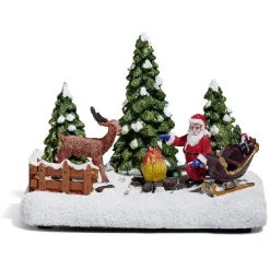 Père Noël et renne lumineux feu de bois sur la neige 4 LED en résine-Gifi Clearance