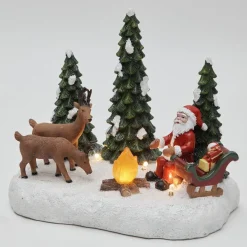 Père Noël et ses rennes au coin du feu lumineux village-Gifi Sale