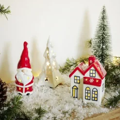 Père Noël lumineux 1LED céramique rouge et blanc H15,5cm-Gifi Sale