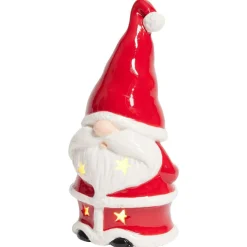 Père Noël lumineux 1LED céramique rouge et blanc H15,5cm-Gifi Sale