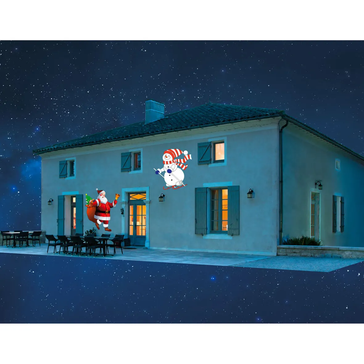 Projecteur animé musical Père-Noël et bonhomme de neige 8 LED-Gifi Hot