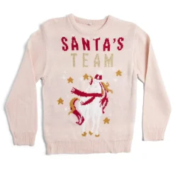 Pull de Noël enfant Santa's Team licorne rose-Gifi New