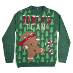 Pull de Noël inscription Santa's Team Ginger Ninja vert S/M ou L/XL-Gifi Outlet