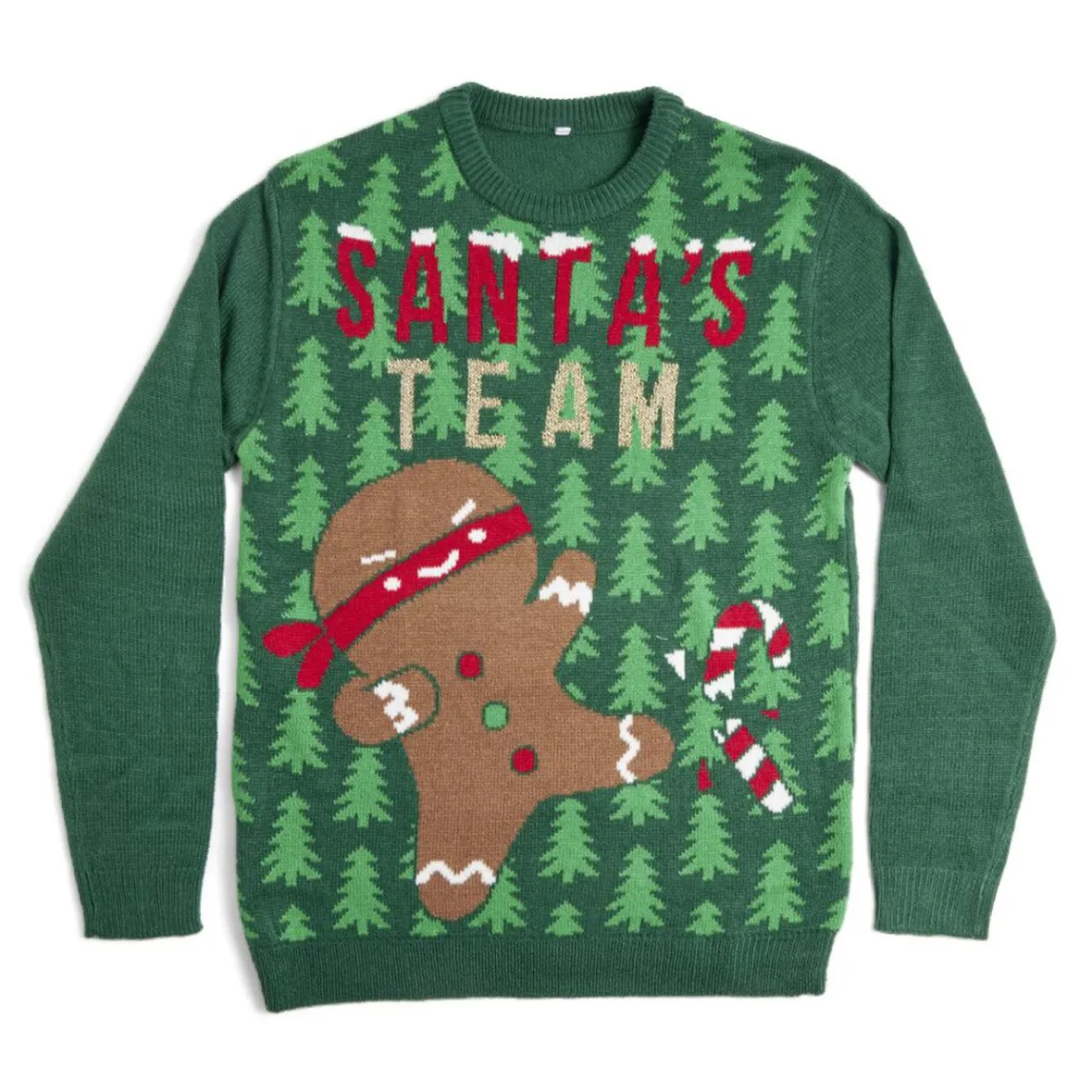 Pull de Noël inscription Santa's Team Ginger Ninja vert S/M ou L/XL-Gifi Outlet
