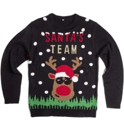Pull de Noël inscription Santa's Team Renne noir S/M ou L/XL-Gifi Clearance