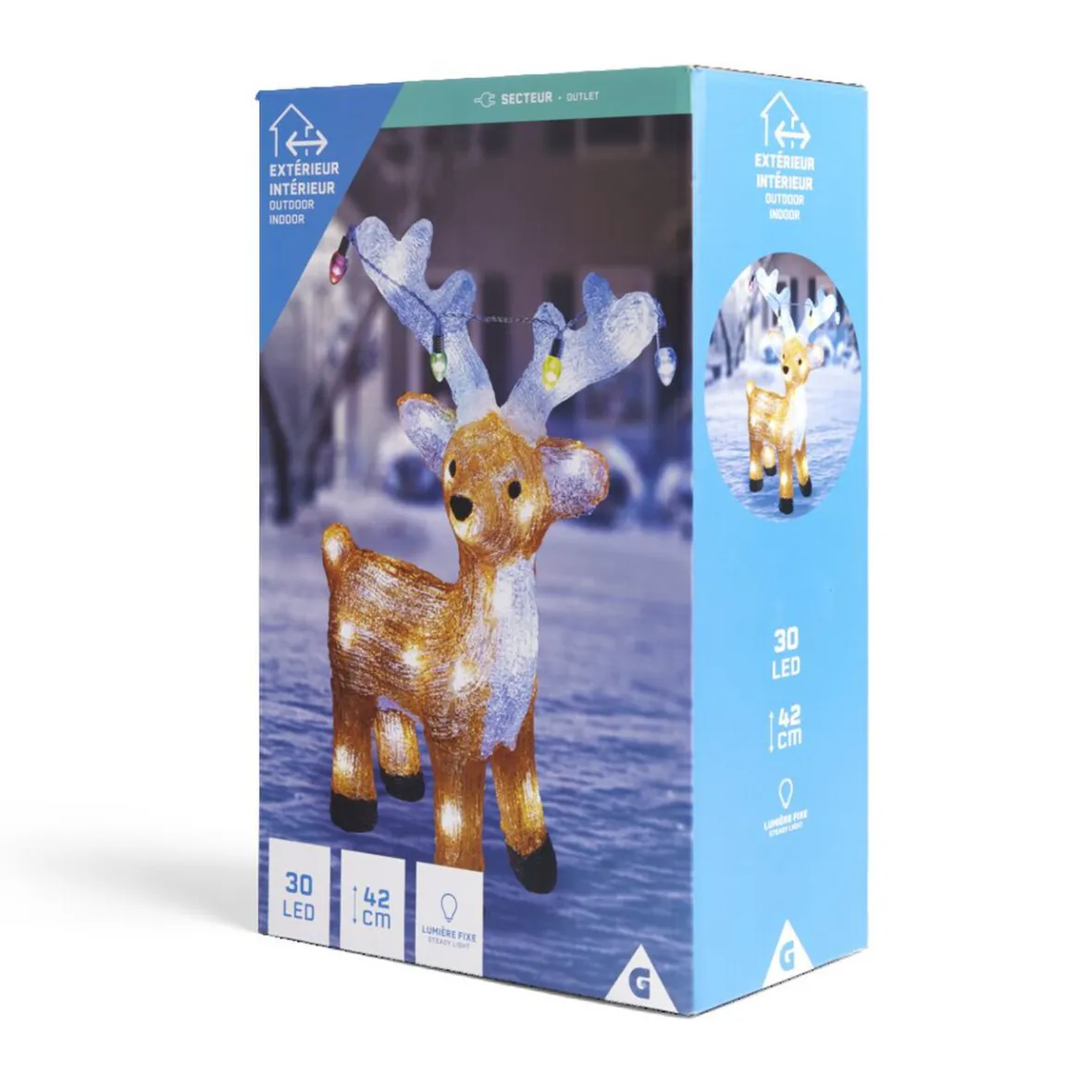 Renne lumineux décoration de Noël extérieur 30LED H42cm-Gifi Clearance