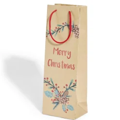 Sac bouteille Noël papier recyclé marron 12x8,5xH35cm - 3 modèles-Gifi Clearance