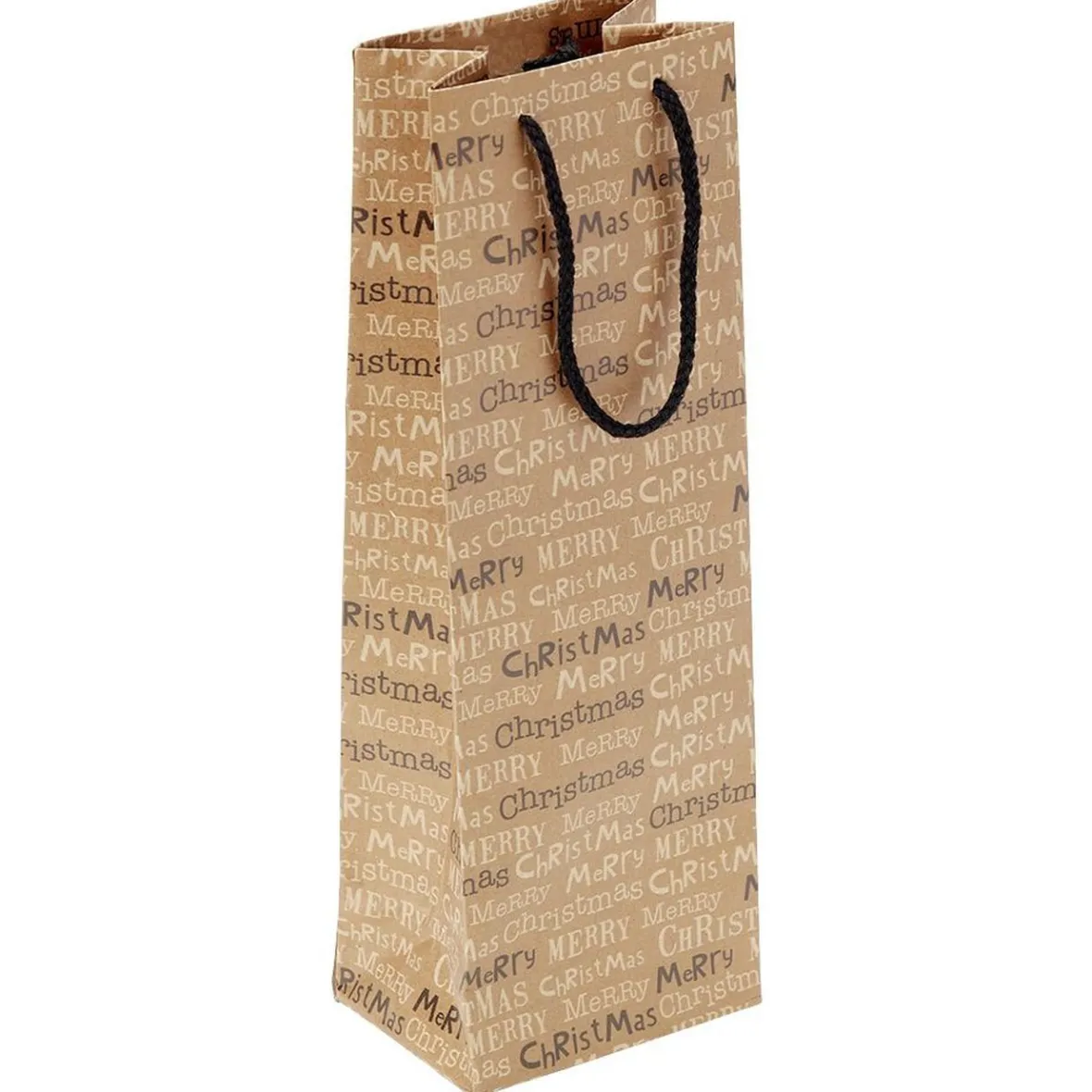 Sac bouteille papier recyclé certifié FSC® marron 12x8,5xH35cm-Gifi Discount