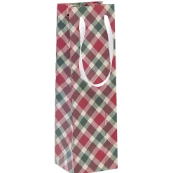 Sac cadeau bouteille rouge motif flocon ou tartan-Gifi