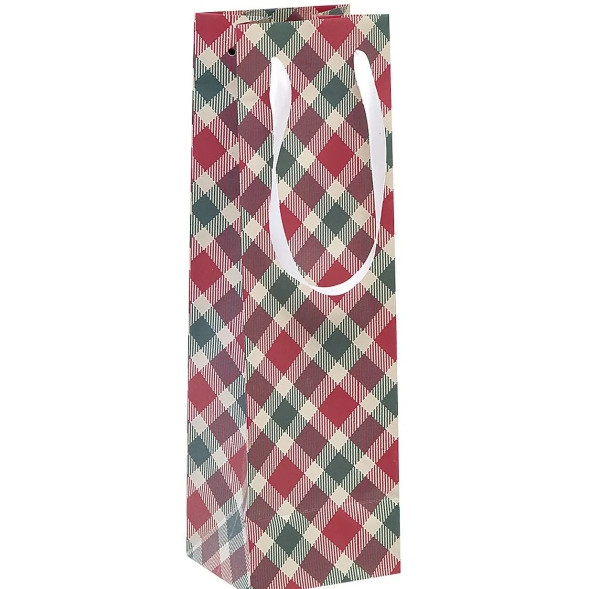 Sac cadeau bouteille rouge motif flocon ou tartan-Gifi