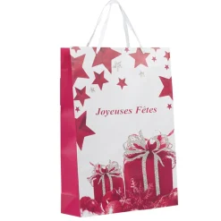 Sac cadeau Joyeuses fêtes blanc et violet h.46 cm-Gifi