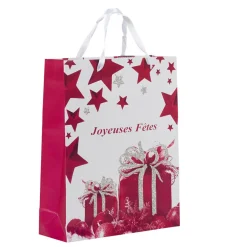 Sac cadeau Joyeuses fêtes blanc et violet h.32 cm-Gifi Hot