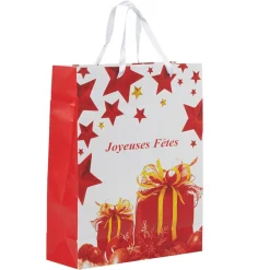Sac cadeau Joyeuses fêtes rouge et blanc h.32 cm-Gifi Hot