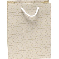 Sac cadeau Kraft blanc motif géométrique taille M-Gifi Discount