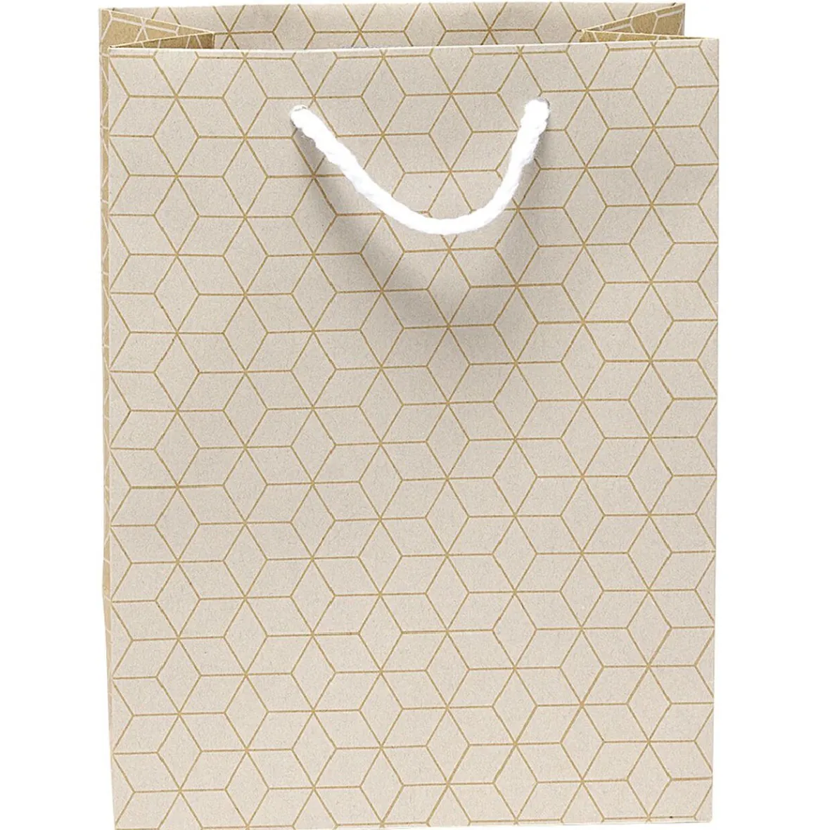 Sac cadeau Kraft blanc motif géométrique taille M-Gifi Discount