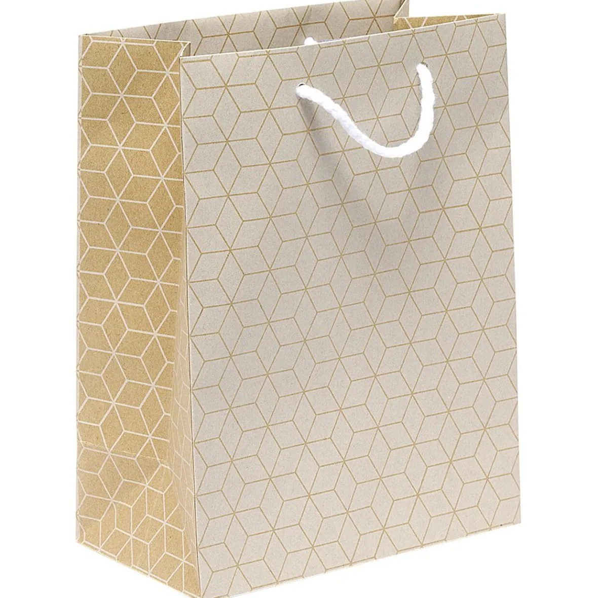 Sac cadeau Kraft blanc motif géométrique taille M-Gifi Discount