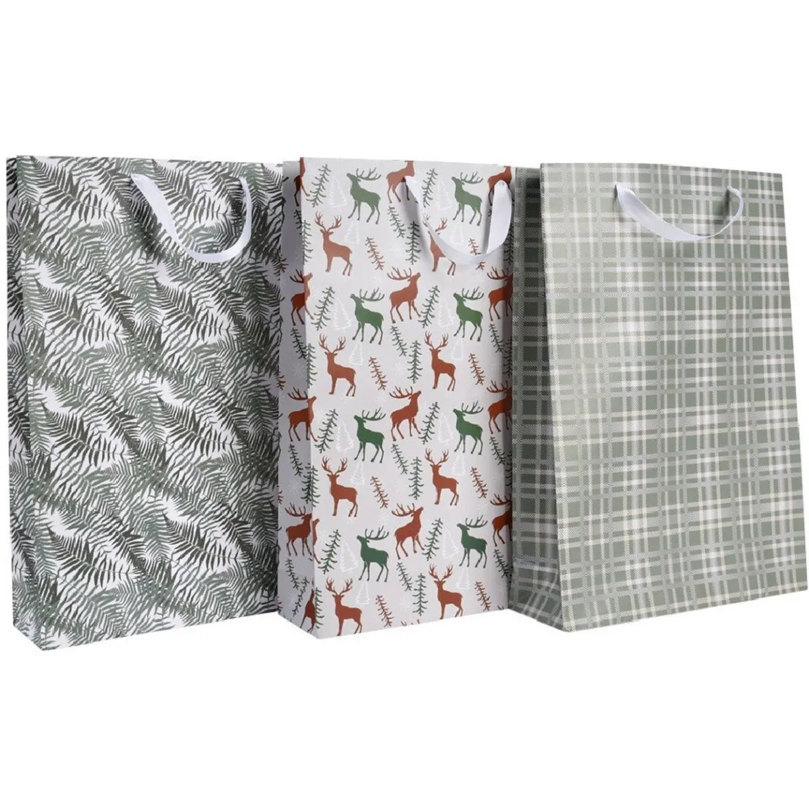 Sac cadeau Noël Gris Vert taille L-Gifi Discount