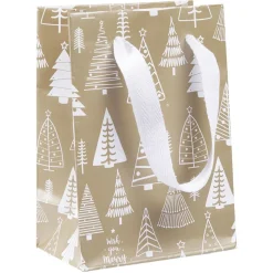 Sac cadeau Noël imprimé doré L10,8x14,6 cm-Gifi