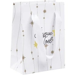 Sac cadeau Noël imprimé doré L10,8x14,6 cm-Gifi