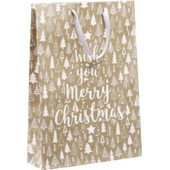 Sac cadeau Noël imprimé doré L33x46 cm-Gifi