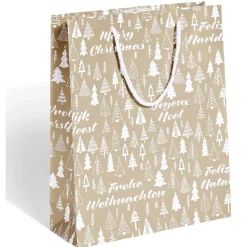 Sac cadeau Noël motif sapin ou uni doré pailleté - Taille M-Gifi
