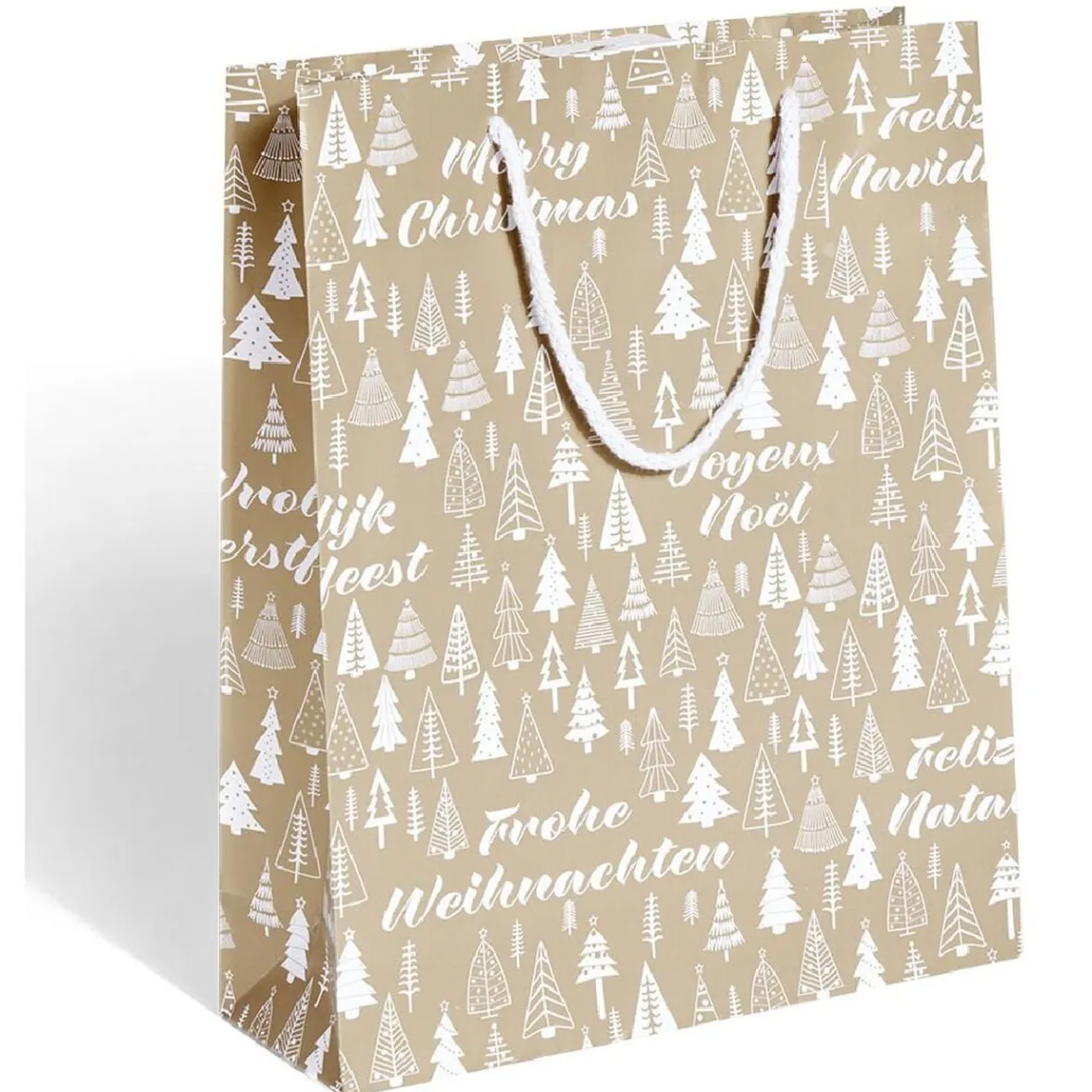 Sac cadeau Noël motif sapin ou uni doré pailleté - Taille M-Gifi