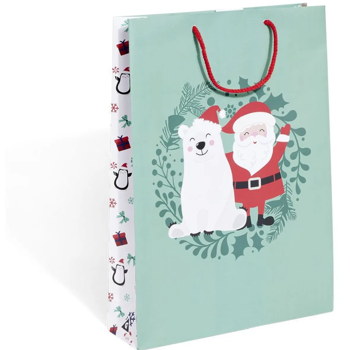 Sac cadeau Noël rouge pailleté ou vert à motifs - Taille L-Gifi New