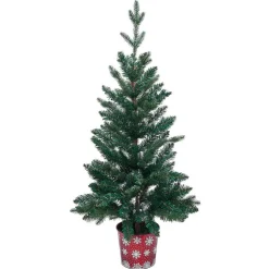 Sapin artificiel pot métal motif flocon rouge et blanc 258 branches Ø55xH100cm-Gifi Outlet