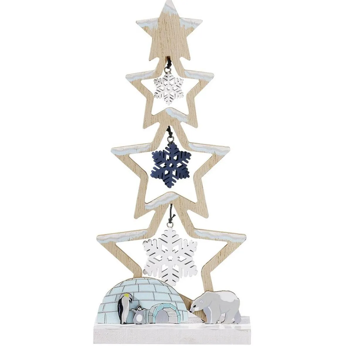 Sapin bois à poser décor flocons banquise bleu et blanc H26cm-Gifi Clearance