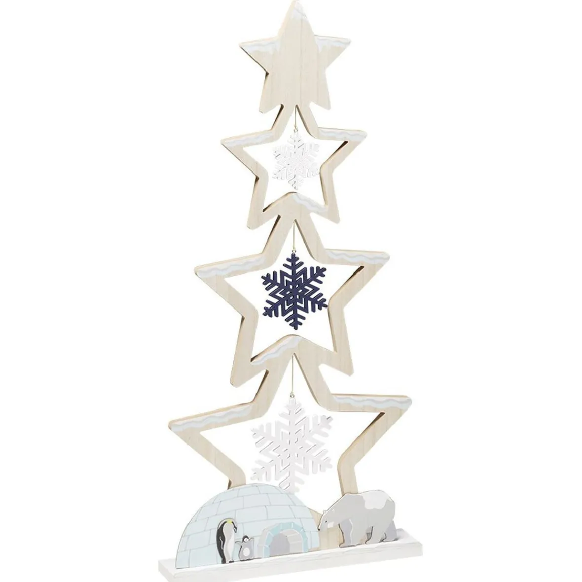 Sapin bois à poser décor flocons banquise bleu et blanc H75cm-Gifi New