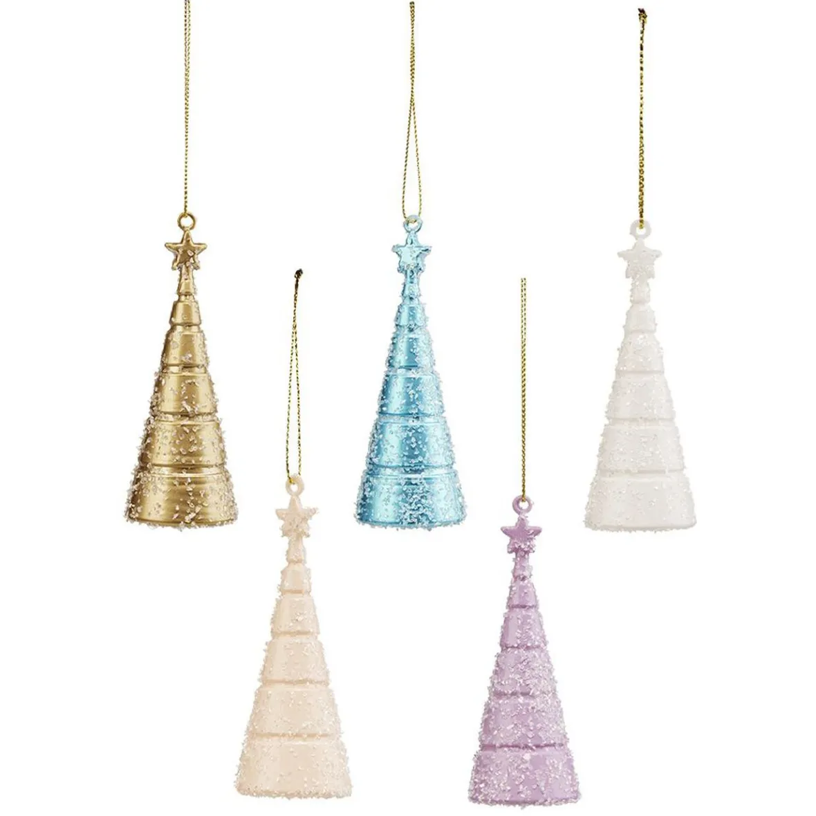 Sapin cône multicolore à suspendre finition givrée H.11 cm x5-Gifi New