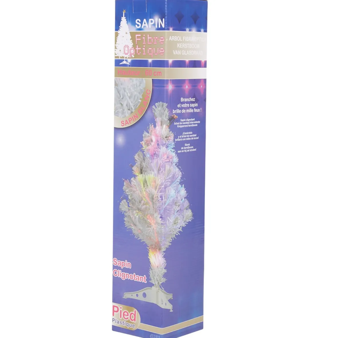 Sapin de Noël blanc fibre optique multicolore h 60 cm-Gifi