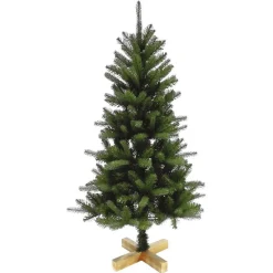 Sapin de Noël Vert effet réel avec pied en bois H120 cm-Gifi Outlet