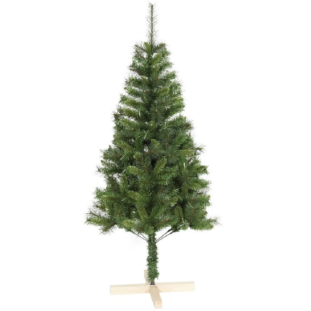 Sapin de Noël vert effet touffu avec pied en bois H150 cm-Gifi Sale