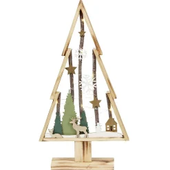 Sapin lumineux à poser en bois déco Noël naturel et blanc-Gifi Discount