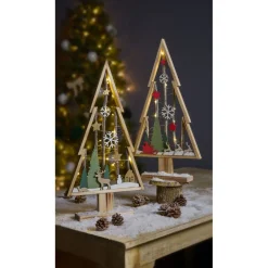 Sapin lumineux à poser en bois déco Noël naturel et blanc-Gifi Discount