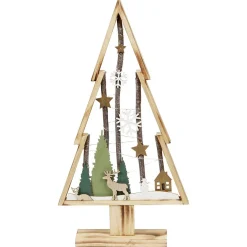 Sapin lumineux à poser en bois déco Noël naturel et blanc-Gifi Discount